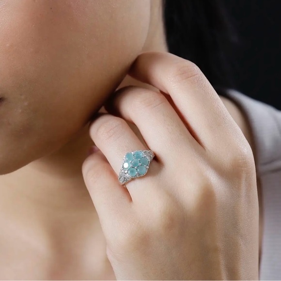 Premium, Rare, Grandidierite, White Zircon Floral Ring.  NWT - Picture 3 of 8